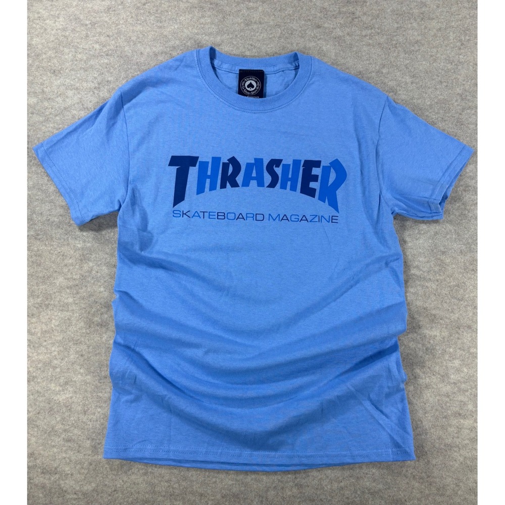Thrasher Skateboard Magazine Graphic T-Shirt Mens Small Blue Logo Tee